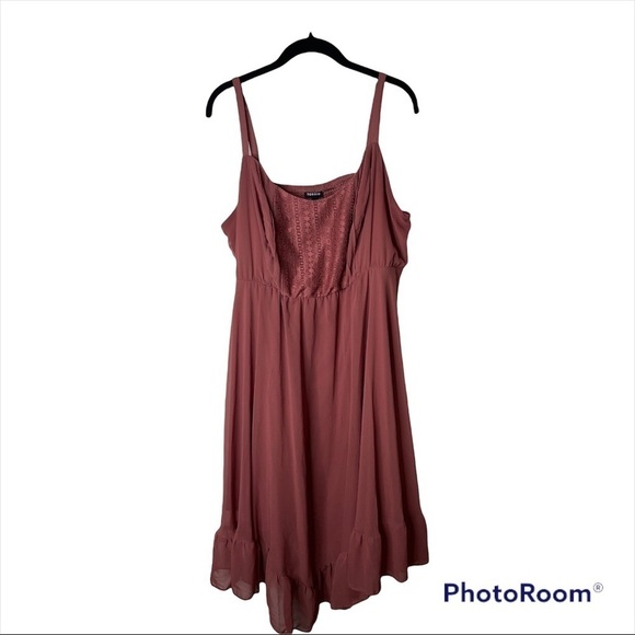 TORRID Rose Pink Chiffon Lace Handkerchief Midi Dress Size 2, 2X, XXL - Picture 4 of 10